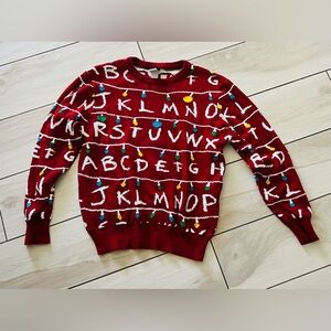 Stranger Things Ugly Sweater Mens L Red Christmas Lights Alphabet Netflix